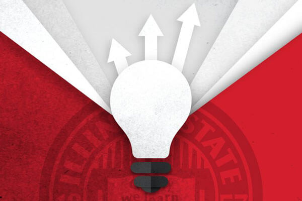 A graphic of a lightbulb in front of the ISU seal.